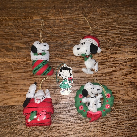 Peanuts Holiday Snoopy Vintage Felt Sequins Set Of 5 Christmas Ornaments 958 G Poshmark